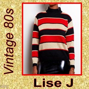 Lise J Vintage Metallic Striped Mock Neck Sweater
